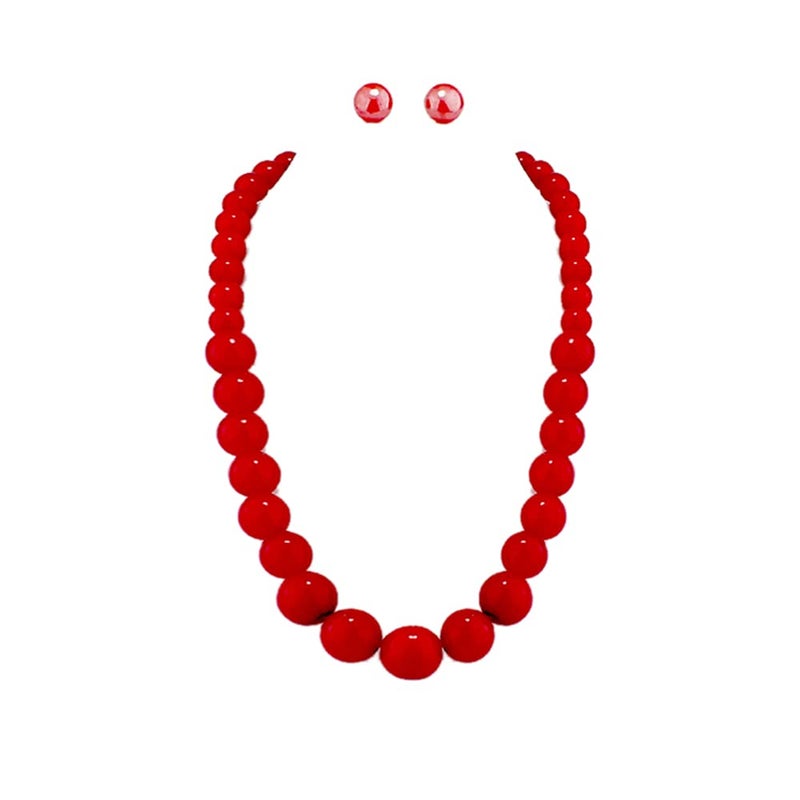 GRACE JUN Bridal Wedding Faux Pearl Statement Necklace and Clip on Earrings Jewelry Sets Women Bib Choker Necklace (Red) - Image 1
